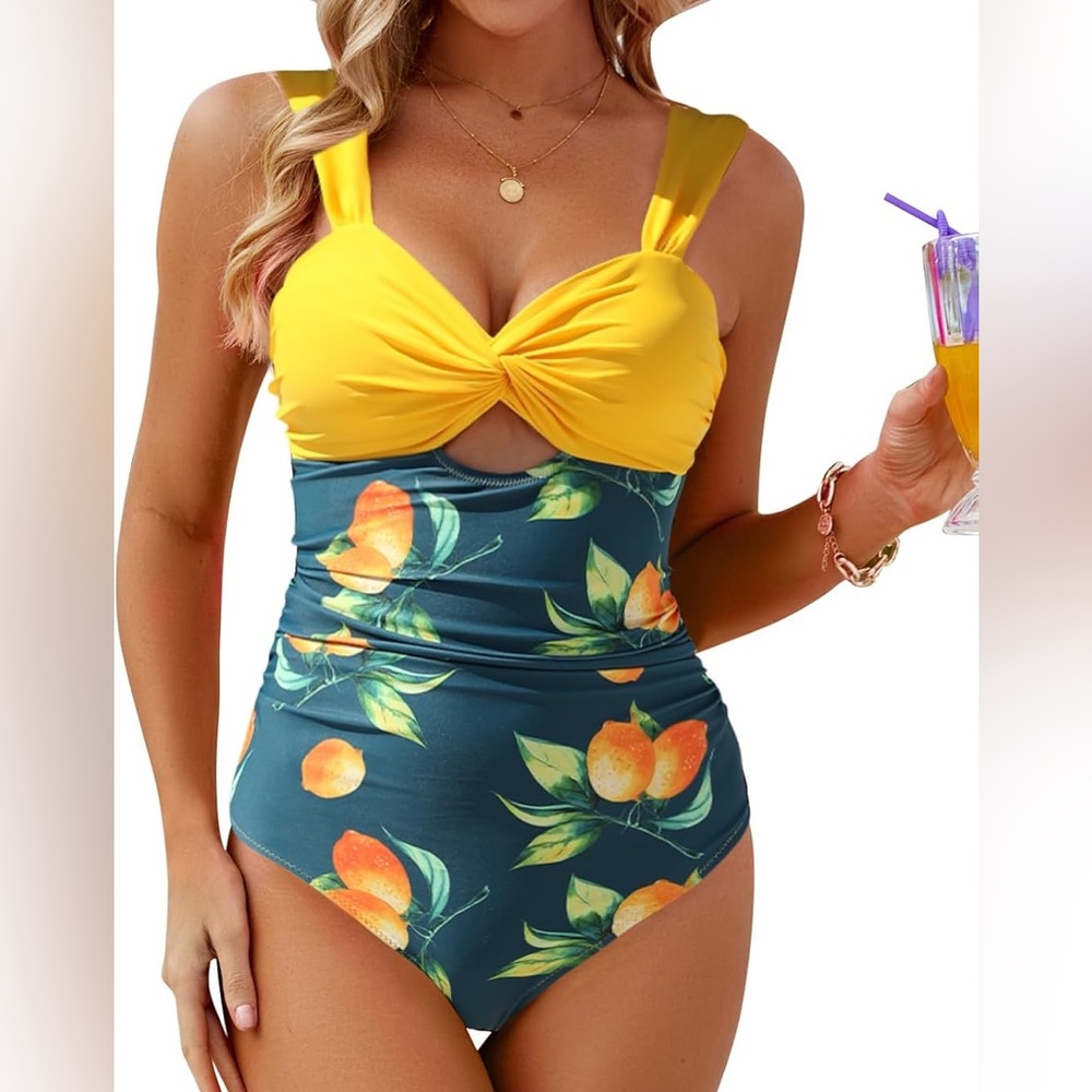 Vimpunec Tummy Control One-Piece Lemon Swimsuit Medium NWT